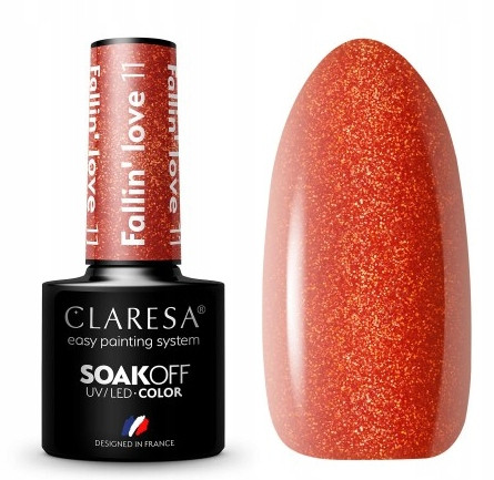 CLARESA Oranžna Fallin' Love 11 UV/LED Hibrirni Lak z Bleščicami