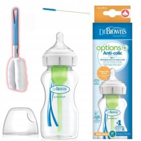   Steklenička za hranjenje Dr Brown's Options+ 270 ml + ščetka za čiščenje - Antikolik sistem, smoczek silikon 0+, BPA Free