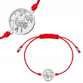 Srebrna zapestnica z motivom GORA MESEC ZVEZDE hematit kamen