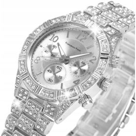 Srebrna ženska ura s kristali Swarovski