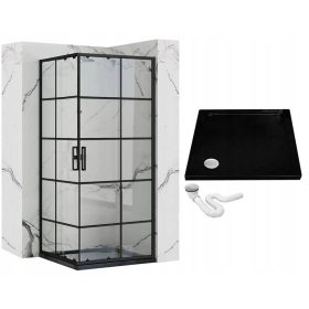 Tuš Kabina Črna Concept 90x90 cm z Drsnimi Vrati