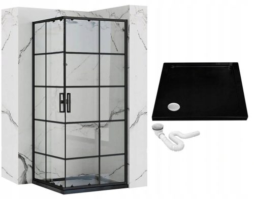 Tuš Kabina Črna Concept 90x90 cm z Drsnimi Vrati