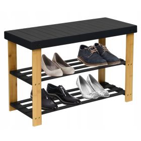   Bambusova omara za čevlje s sedežem MILOS 68,5 x 45 x 28 cm črna