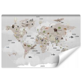 Stenska poslikava ZEMLJEVID SVETA Živali Letala 368x254