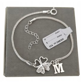 Srebrna zapestnica deteljica za srečo z Swarovski črkami