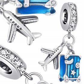 CHARMS letalski počitniški kovček srebrn s925