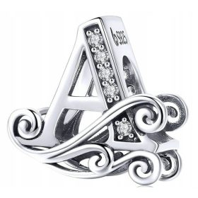 Obesek zapestnica s črko A, srebrna charms z cyrkonijami