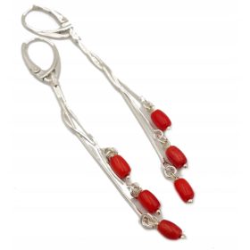 udoviti dolgi uhani iz srebra 925 - koralni