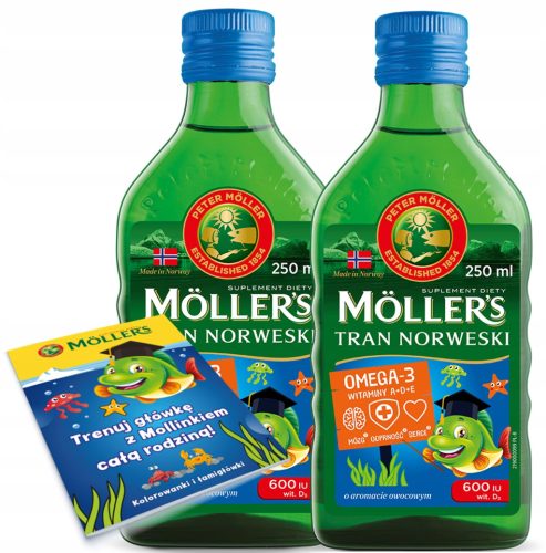 2 x Möller’s Norveško olje iz jeter trske z okusom sadja + brezplačna otroška barvanka!