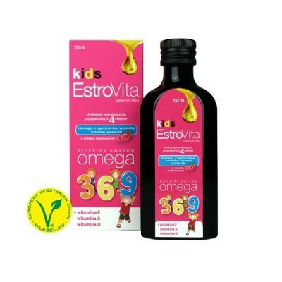 EstroVita Kids: Visoko Koncentriran Rastlinski Omega 3,6,9 Dodatek z Okusom Maline