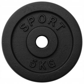   Optimized Name: Železna utež SportForFun 5 kg za vadbo

Optimized Description: 
Železna utež tehta 5 kg in je izdelana iz litega železa s premerom diska 28 mm. Ta visokokakovostni izdelek je primeren 
