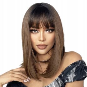 enska srednje dolga lasulja iz sintetičnih rjavih las