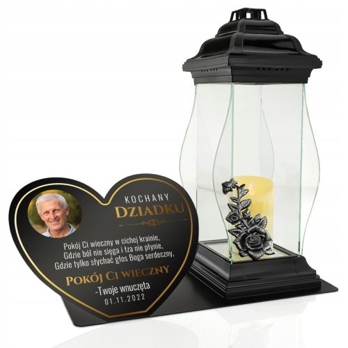 Velika XXL SVEČA + LED vložek + personalizirana podstavka za grob babice ali dedka