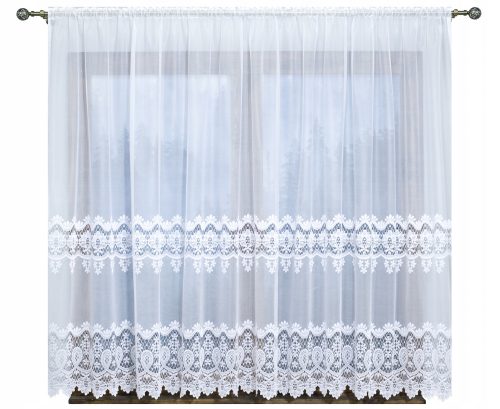 Elegantna zavesa žakardnega vzorca s čipko za okna, dimenzij 600 cm x 160 cm. Ta bela zavesa je izdelana iz visokokakovostnega poliestra in je popolna dekoracija za vaš dom. Žakardna tkanina zagotavlj