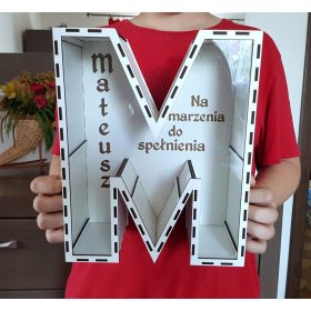   Drevesna skrinjica za shranjevanje denarja z veliko abecedo 30 cm