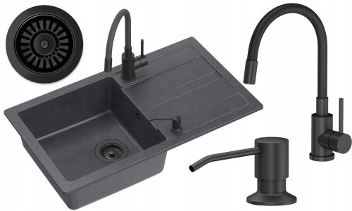 Granitno pomivalno korito Quadron Ready Max z eno posodo, črne barve