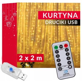 Lučke za božično drevo zavese 200 LED 2x2m topla bela USB