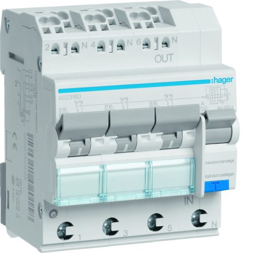 Preklopni stikalec za diferenčni tok Hager 230 V IP20 16 A