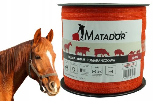 Tasma Matador MTR070R za električno ograjo za konje 20 mm x 200 m oranžna