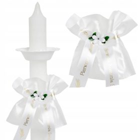 Beli satenast okras za obhajilne sveče SS-06
