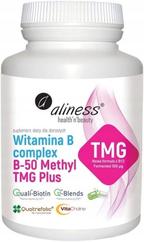 Aliness B-50 Methyl TMG Plus - Kompleks Vitamina B za Zdravo Kožo in Srce, 100 Kapsul