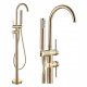 Slim Tube Gold Freestanding Floor-mounted Bathtub Faucet with Handheld Shower