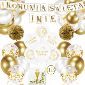 Zestaw za prvo sveto obhajilo s personaliziranimi baloni IHS