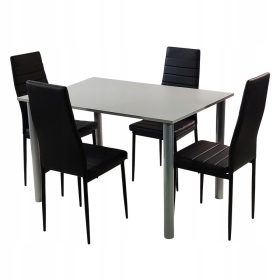 Elegantna jedilnica Lugano siva miza s 4 črnimi stoli Nice