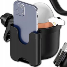   Držalo za steklenico, telefon in skodelico za voziček - Črna univerzalna 2 v 1 bidona