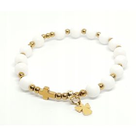    Zapestnica iz rožnega venca iz minerala - ahat Darilo za prvo obhajilo