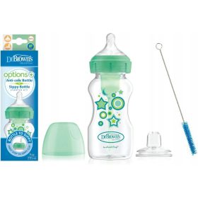   Dr Brown's Slovenian Set Steklenička široka zelena 270 ml + Ustnik nekapljajoč