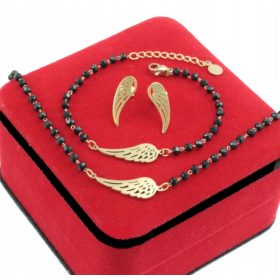   ZLATI KOMPLET SKRIVNOSTNIH KRILOV 3 DELI PERLE KIRURŠKO JEKLO 316L