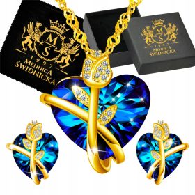 Zlata komplet uhanov in ogrlica s srcem, srebro 925