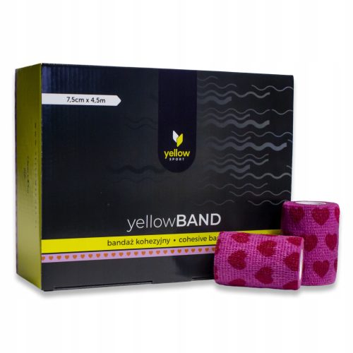 Kohezijski Bandaž YellowBAND, Roza z Vzorcem Src, 7,5 cm x 4,5 m - Paket 12 Kosov