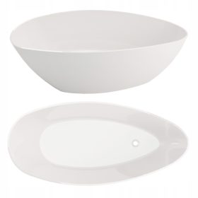   Samostoječa bela kopalna kad DARFOR, 160 cm, lita z odlično absorbcijo akustike, visoko akumulacijo toplote ter antybakteryjnostjo. Izdelana iz odličnega odlewa mineralnega materiala, ki je trpežen in