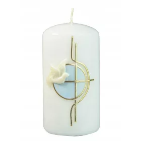   Sveča za krst in obhajilo z zlato-modro dekoracijo 13 cm x 7 cm