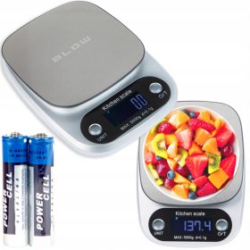    Kuhinjska tehtnica Blow KS203 srebrna/siva 5 kg + cink-ogljikova baterija Blow AAA (R3) 2 kos.
