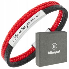   Usnjena zapestnica z gravuro za ženske, elegantno pleteno jeklo 316L Blingart