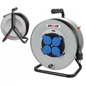   Podaljšek na kolutu, vrtni, enojni Adelid 50m, 4 vtičnice, siv