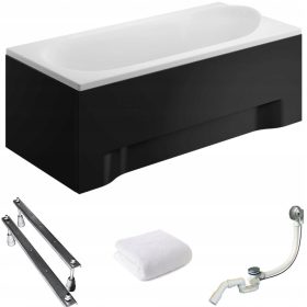 Pravokotna kopalna kad 190x80 Črna s črnim sifonom