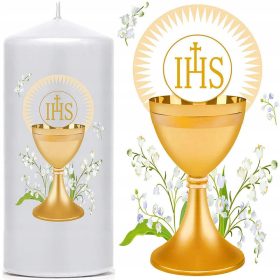   Božična sveča za obhajilo - Roza šesterokotni evkaliptus Boho