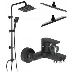   Baterija za kad + deževna prha Loge Denis vidna tuš garnitura + enoročna stenska armatura za kad Ideal Standard Cerafine črna