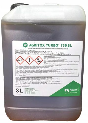 Agritox Turbo 750 SL 3l NUFARM - Učinkovit Herbicid za Obdelavo Žit