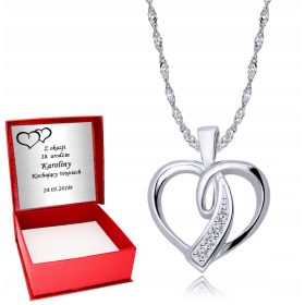  925 srebrna verižica v obliki srca z gravuro v obliki srca