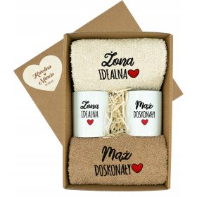 DARILO ZA POROK KOMPLET BRISAČ IN SKODELIC Z VEZAVO ZA PAR