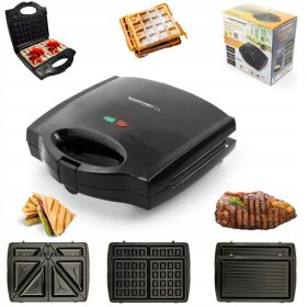    Kontaktni električni žar IZMENLJIVE PLOŠČE 3v1 DA VAFELJNIK TOSTER GRILL 3v1 črn 700 W