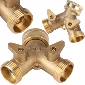   MOSIĘŻNY ROZGAŁĘZNIK TRÓJNIK WĘŻA 3/4" Z ZAWORAMI