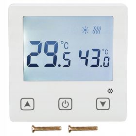   Slovenian name: Sobni termostat za regulacijo temperature z zaslonom LCD in možnostjo 3A

SEO-optimized description: 
Sobni termostat za talno gretje z zaslonom LCD in grelnimi matami 3A je opremljen 