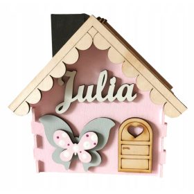   Hranilnik z imenom otroka HOME XXL, leseni skrinjica za prihranke za darilo