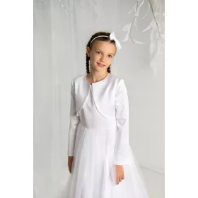   Elegantno bolerko za prvo obhajilo iz visokokakovostnega satena, velikost 152. To čudovito bolero je klasičnega kroja in se odlično ujema s komunikacijskimi oblekicami. Dolgi rokavi so primerni tudi z